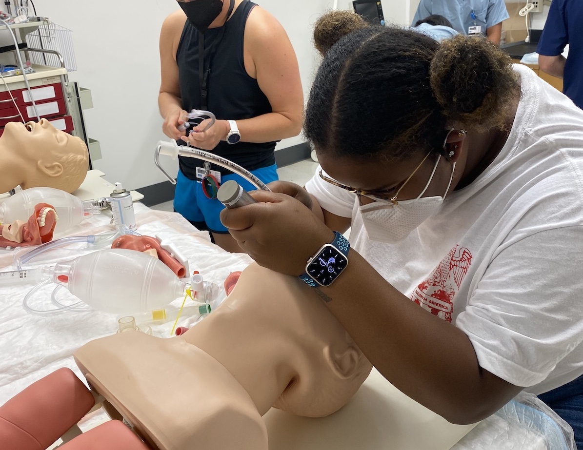 Becoming a doctor: Ky'Tavia Stafford-Carreker doing a training exercise
