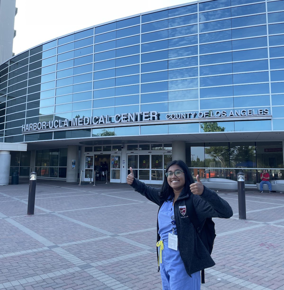 Medical student Nafisa Wara, pictured in front of UCLA Harbor Medical Center