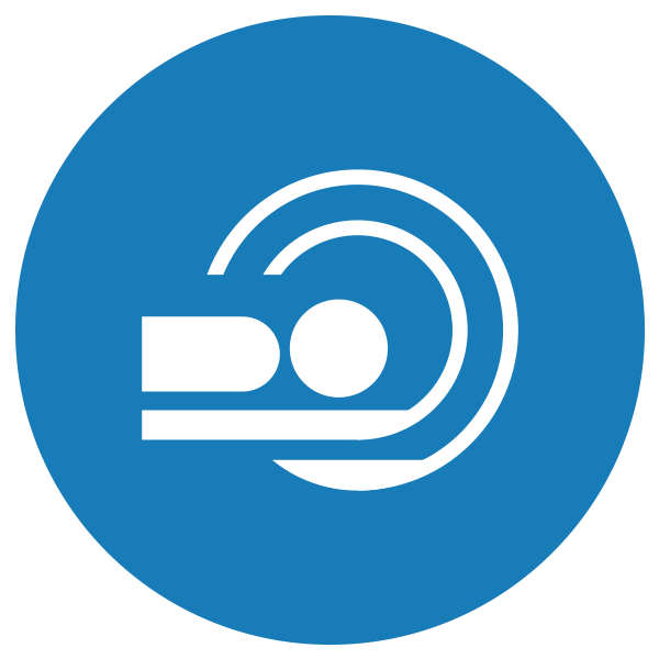 Blue and white icon representing a CT scan