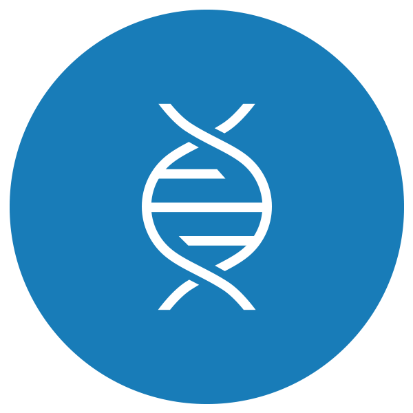 Blue and white icon representing a DNA strand