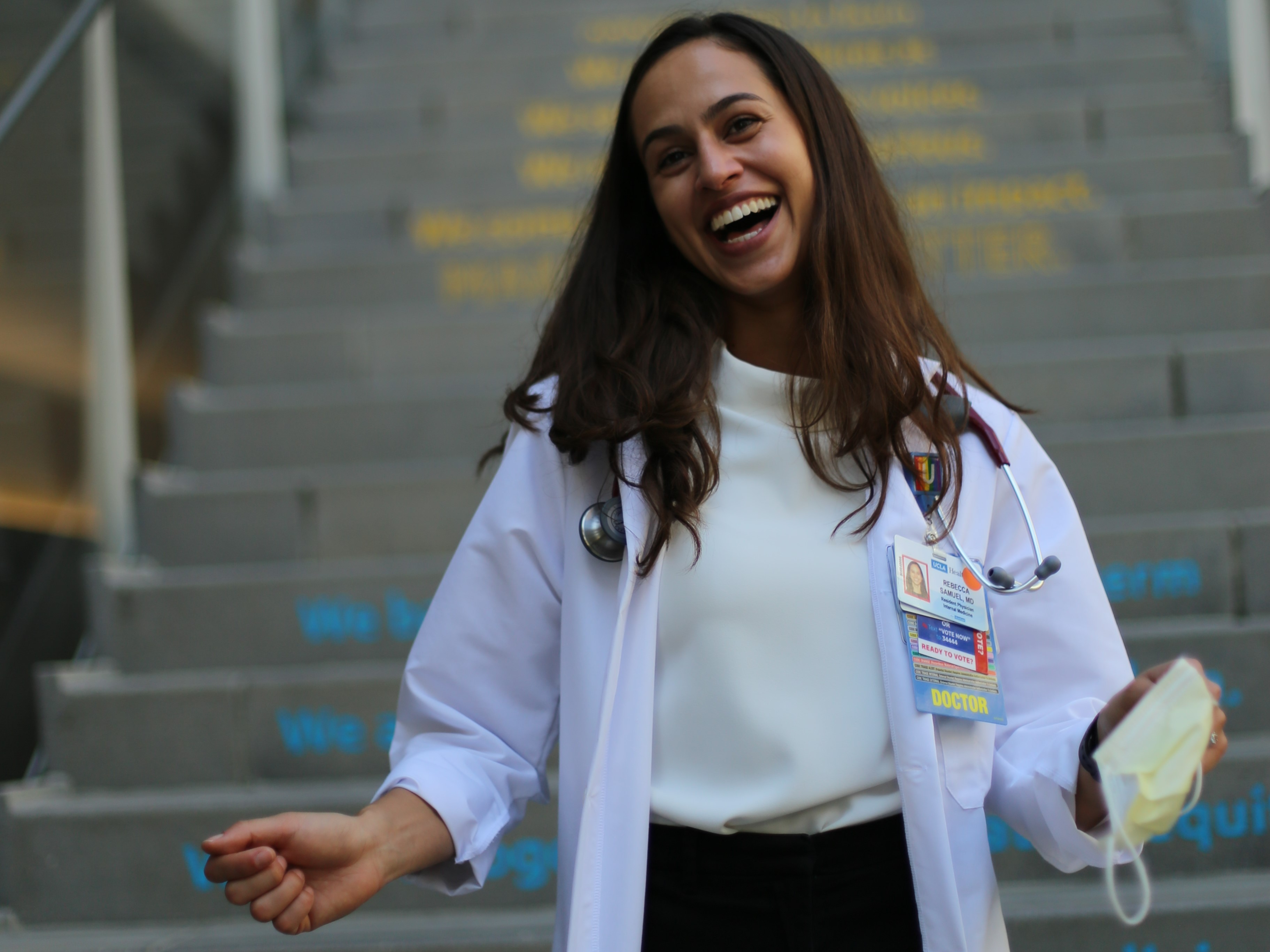 Incoming medical school resident with badge