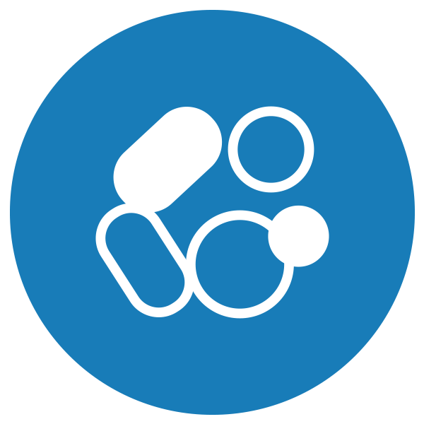 Blue and white icon representing prescription drugs