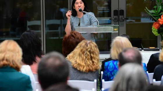 Tasha Wang speaks at the Awards for Education ceremony