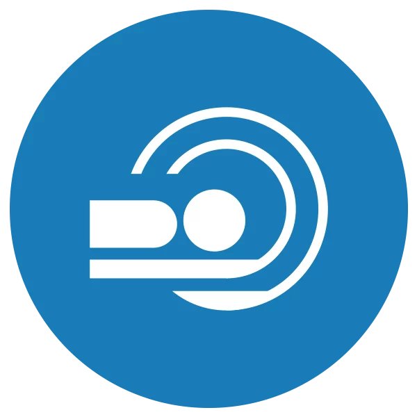 Blue and white icon representing a CT scan