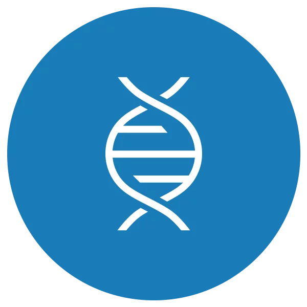 Blue and white icon representing a DNA strand