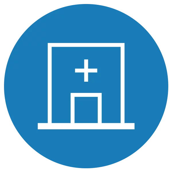 Blue and white icon representing a PET center