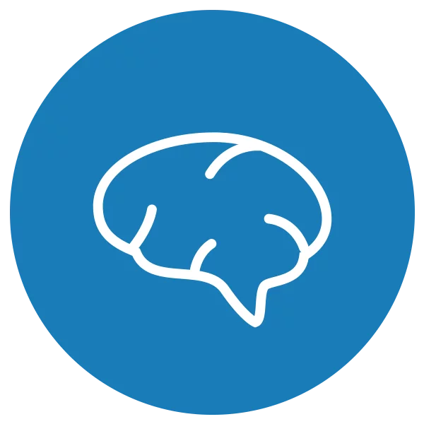Blue and white icon representing the brain