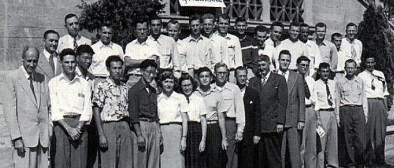 photo of medical school students in the 1960s outside the leconte building
