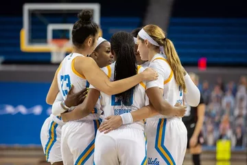 The UCLA Bruins huddle up during their game against No. 1 Stanford.