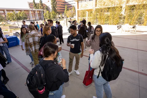 Students chatting over coffee
