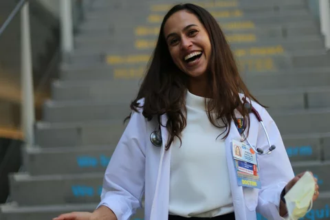 Incoming medical school resident with badge