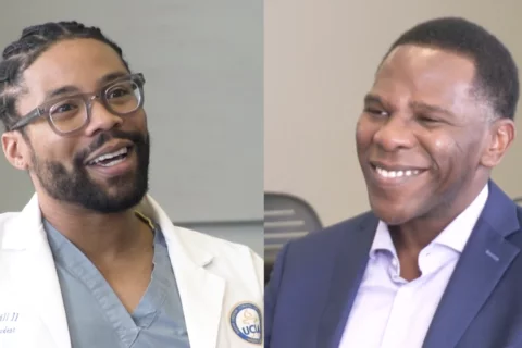 Mentor Olujimi Ajijola, MD, PhD and mentee Jay Lathen Gill II, PhD (MD candidate) connected through the UCLA-Caltech Medical Scientist Training Program (MSTP)