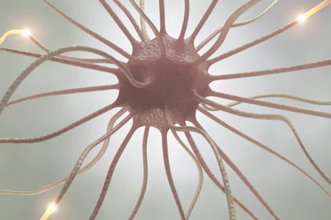 A computer rendering of a cell receiving electrical signals