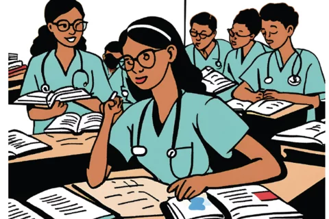 Illustration of medical students studying