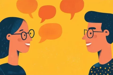 illustration of people with talking bubbles