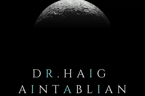 UCLA Aerospace Medicine interest Group Presents Dr. Haig Aintablian. October 21st at noon at Geffen Hall 207. Lunch provided. Black background with white and blue text and a moon in the center of a screen.