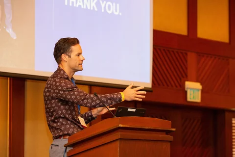 UCLA Surgical Oncologist Dr. Brian Kadera, pictured giving a talk