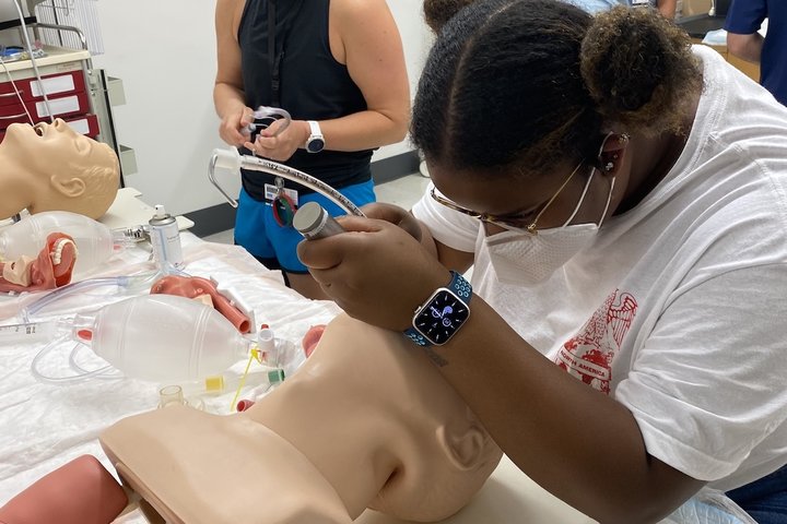 Becoming a doctor: Ky'Tavia Stafford-Carreker doing a training exercise