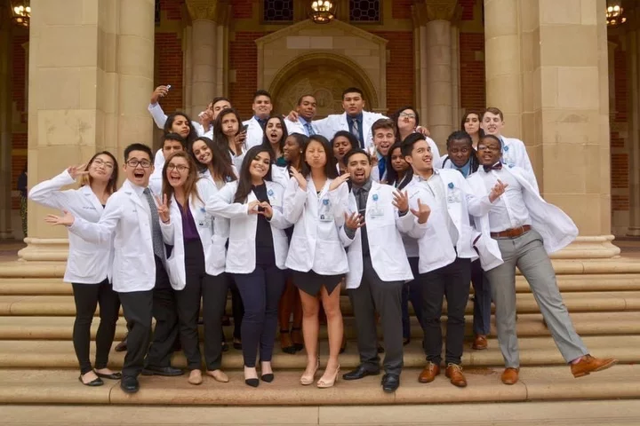Medical student Maria Tercero Paz, pictured here with her med-school classmates, shares her story of becoming a doctor