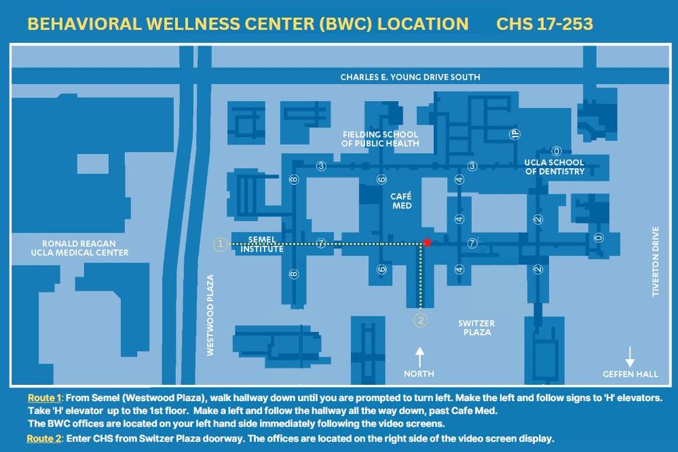 Map with directions to the Behavioral Wellness Center