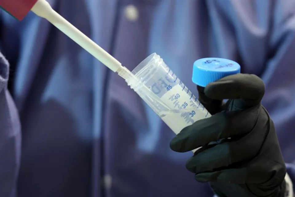 Researcher handling a sample
