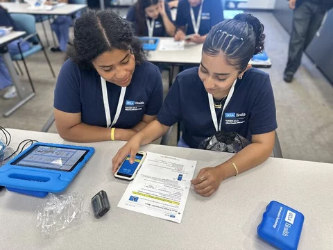 Students participating in an IT activity during the Turner-UCLA Allied Health Internship Rotation.