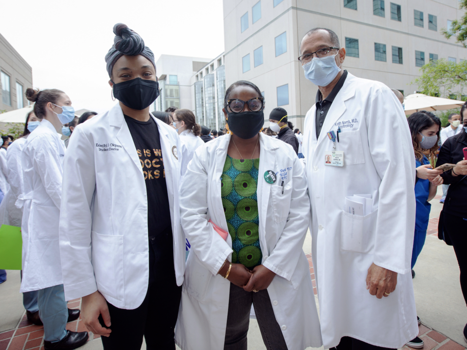 Medical school students and leaders at an anti-racism event