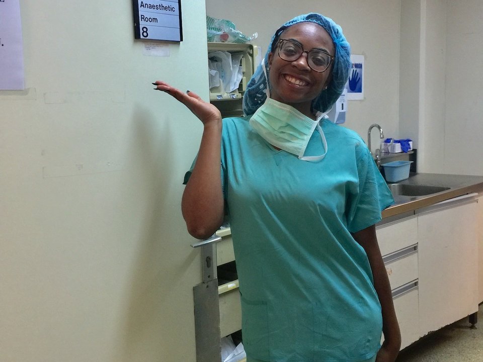 Medical student Shami-Iyabo Mitchell, pictured here in an operating room in Trinidad, shares her story of becoming a doctor. 