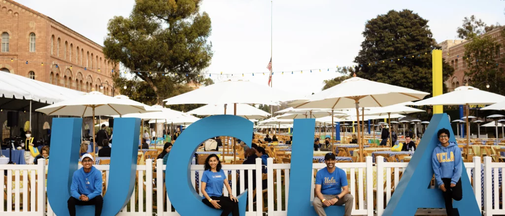 The Agarwal family poses with UCLA letters