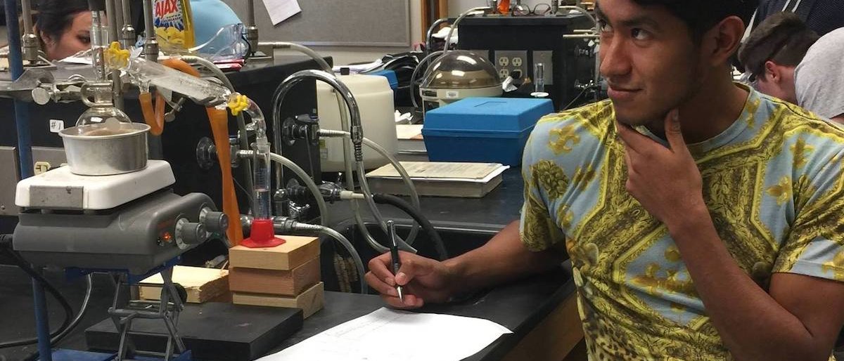 Faustino Gonzalez Barrales in a classroom lab on his way to becoming a doctor