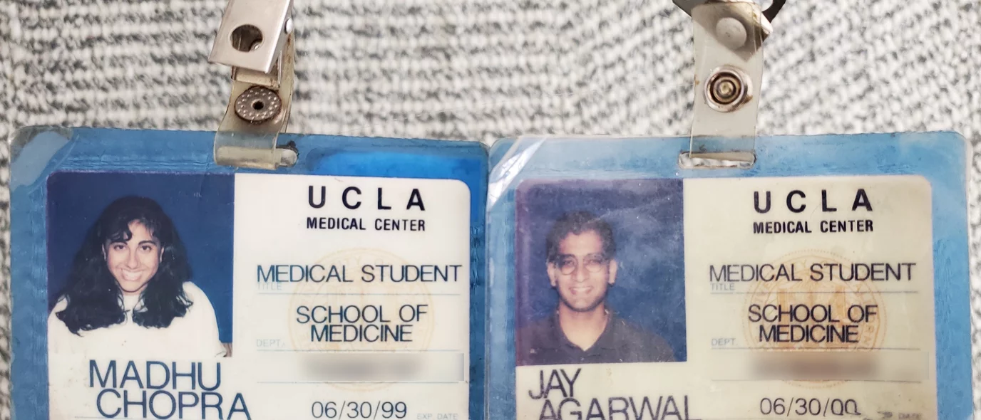 Jay and Madhu Agarwal student ID badges