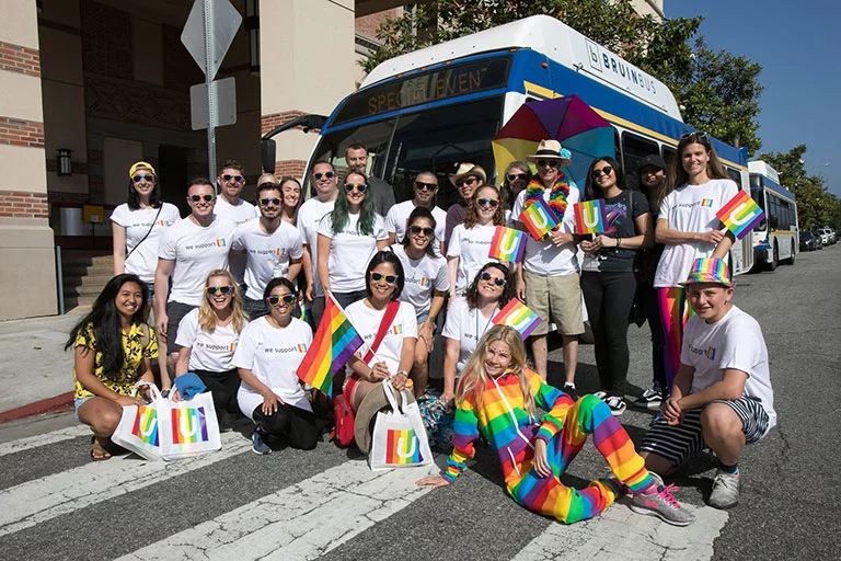 A group of UCLA Health students, staff and faculty at the UCLA Pride parade