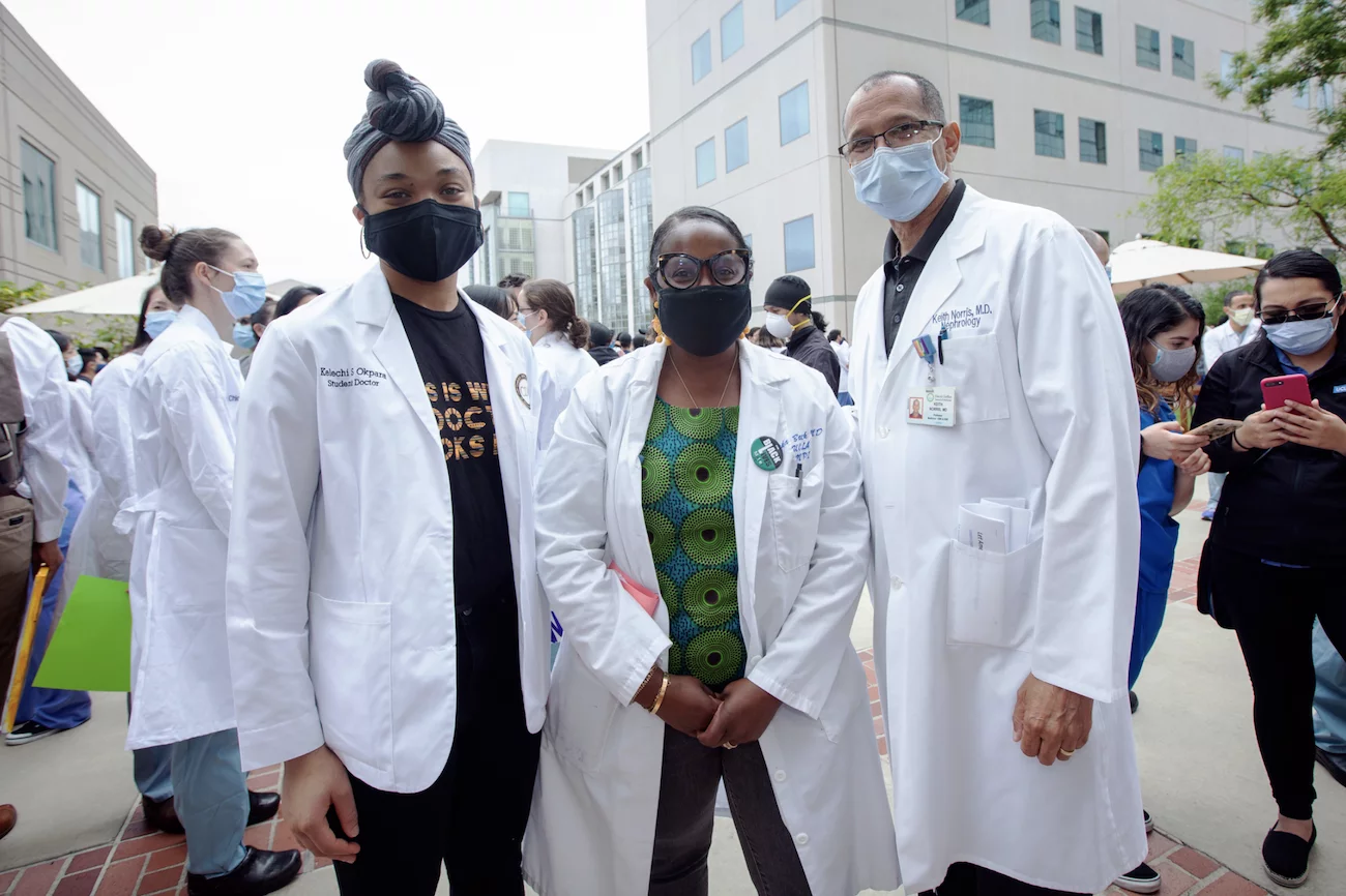 Medical school students and leaders at an anti-racism event
