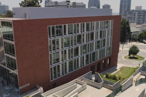 Aerial view of Geffen Hall medical school